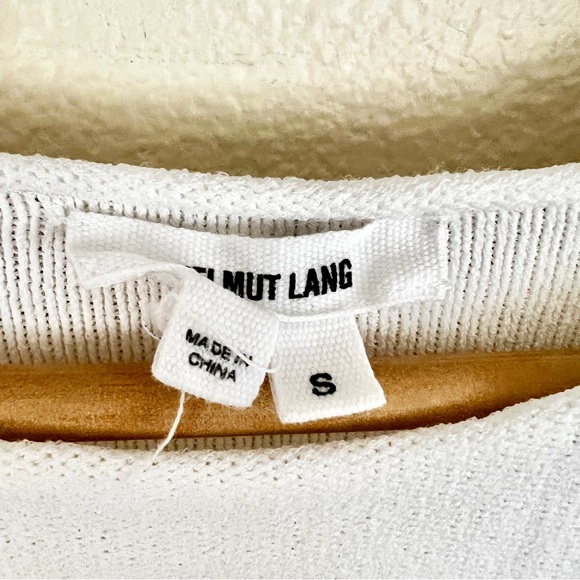 HELMUT LANG Baseball Hem Textured Inlay Split Side Sweater in Optic White - Picture 10 of 11